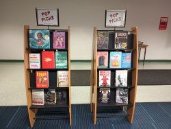Book shelves with Pop Picks