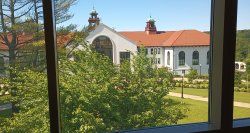 view of cole hall from library overlook