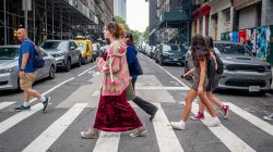 High school students crossing a street in New York City
