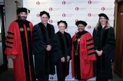 Montclair President Jonathan Koppell, journalist James D. Axelrod, Assemblywoman Mila M. Jasey, Chancellor Marcheta P. Evans and U.S. Congresswoman Mikie Sherrill.