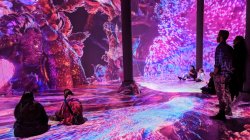 students in the Artechouse MAGENTAVERSE exhibit