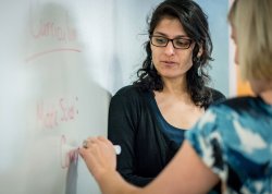 student talking to professor