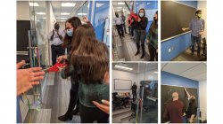 new blackboard ribbon cutting collage