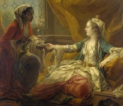 Old Painting of Charles-André van Loo, Portrait of M.me de Pompadour as a Sultana Taking Coffee