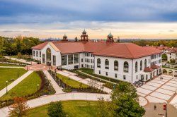 College hall at dusk