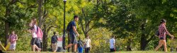 students walking across campus