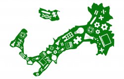 Map of Italy with science, technology, engineering, math icons