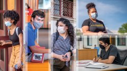 Photos of 6 Montclair State University Students in masks on campus