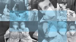 Photo collage of Students and faculty in the School of Nursing volunteer at state’s vaccination rollout