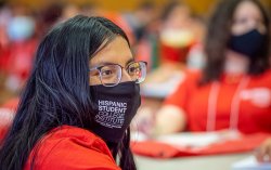 Close view of student wearing HSCI face mask
