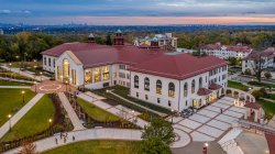 An aerial view of Cole Hall