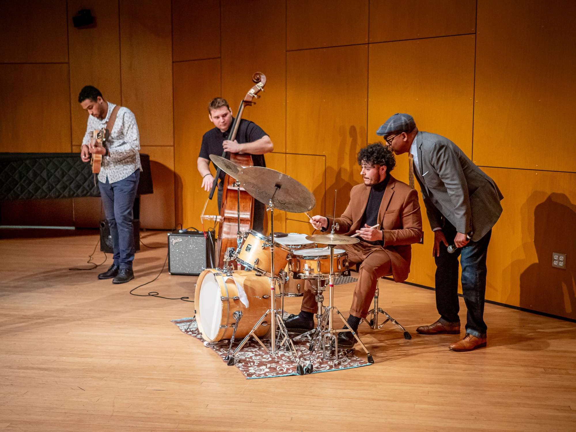 Guitarist Derick Campos, acoustic bassist Nathan Perrucci and drummer Zack Perez with Wynton Marsalis