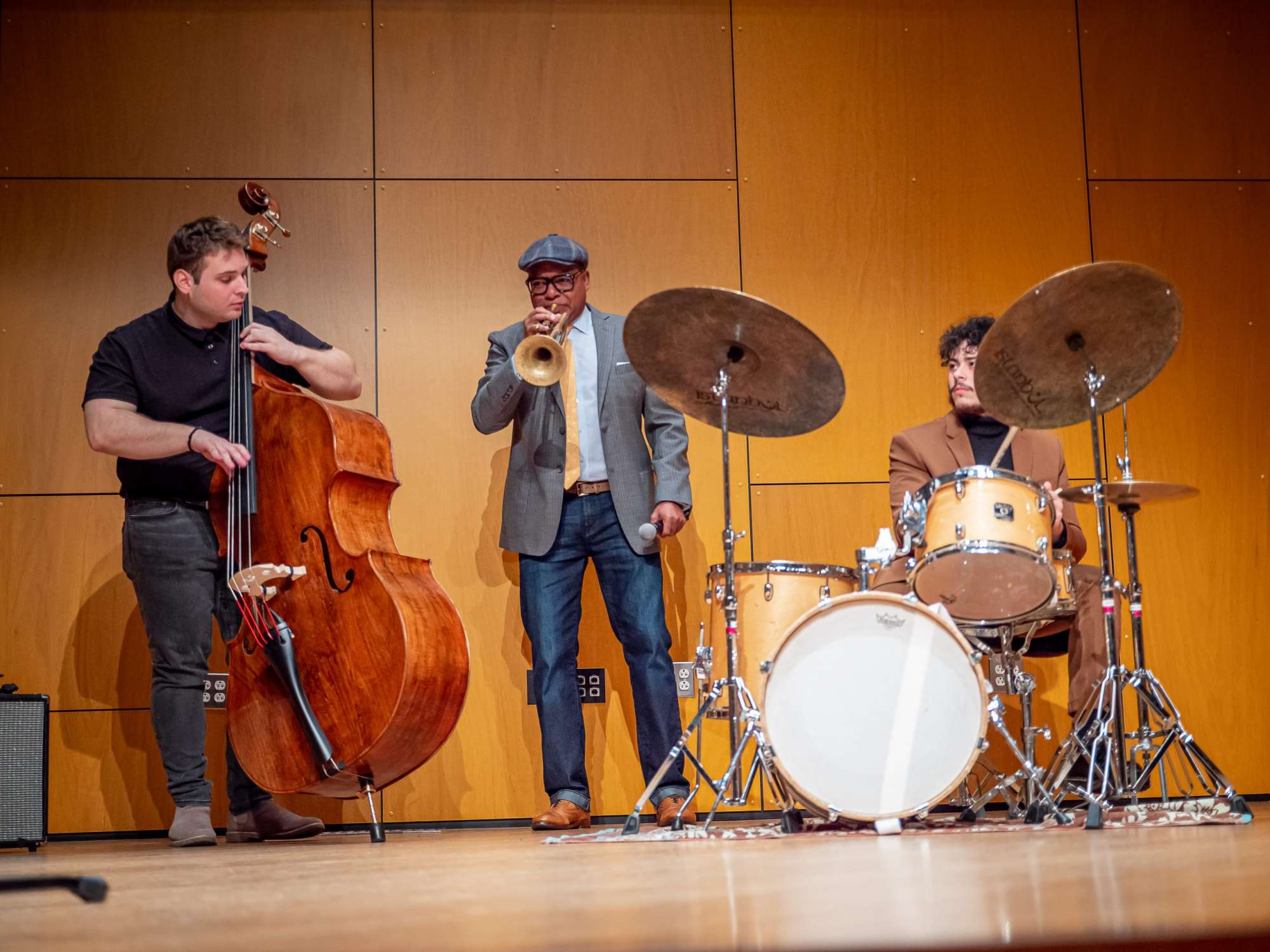 Wyton Marsalis accompanied by acoustic bassist Nathan Perrucci and drummer Zack Perez
