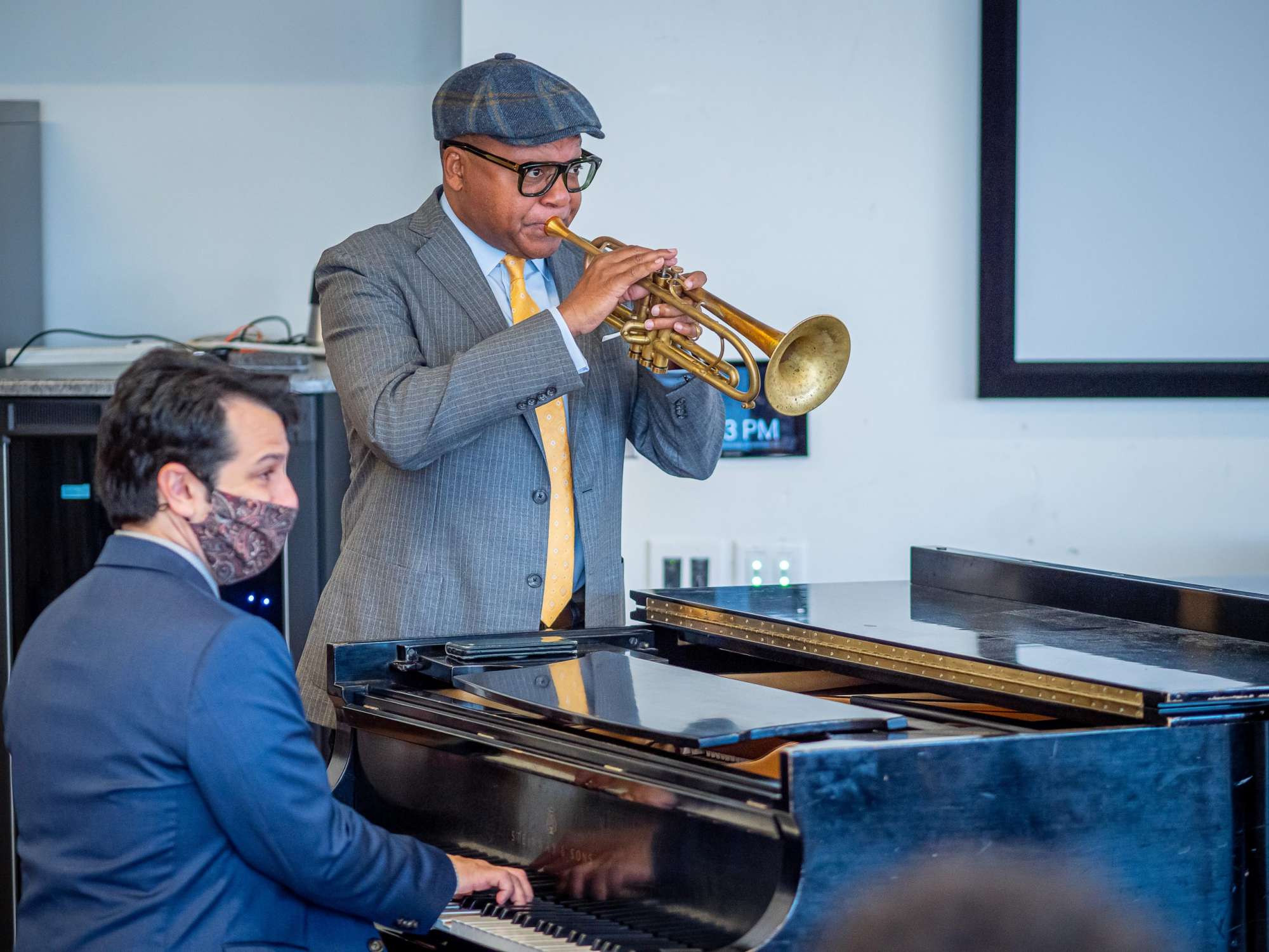 Jazz Studies Coordinator Oscar Perez at the piano with Wynton Marsalis