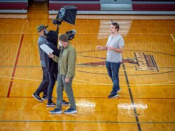 Sean Risch ’22, speaking in front of camera