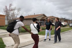 Keyshawn Reese and Carter Winner filming Drew Mumich walking with Teresa Castle