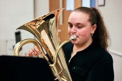 Female student playing the euphonium.