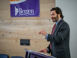 President Koppell speaking at Bergen Community College