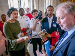 Student journalists cover what a state senator has to say.