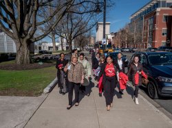 Montclair and Bloomfield College students arrive at the state capitol in Trenton, New Jersey.