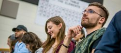 A pair of nursing students in class.