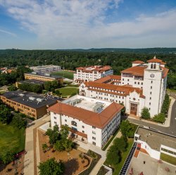 aerial view of university hall and the school of nursing
