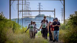 New Jersey Bike & Walk Coalition team members, walk along the proposed Essex Hudson Greenway