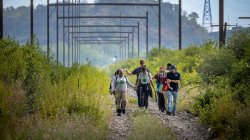 New Jersey Bike & Walk Coalition team members, walk along the proposed Essex Hudson Greenway