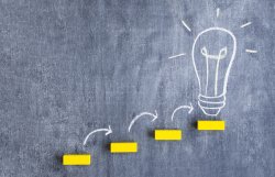 photo of light bulb in white chalk on a blackboard