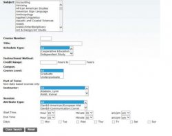 Screenshot of the class search in Self-Service Banner.