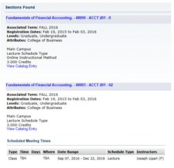 Screenshot of a Section Search in Self-Service Banner.