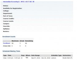 Screenshot of a class list with details about a class in SSB.