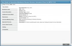 Self Service Banner search results course section details screenshot