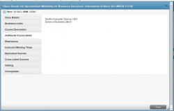 Self Service Banner search results class details for integrated core screenshot with additional details