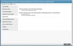 Self Service Banner search results class details for integrated core screenshot with restrictions