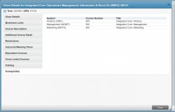 Self Service Banner search results class details for integrated core screenshot with catalog