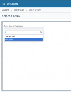 Self Service Banner terms open for registration screenshot