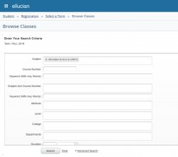 Self Service Banner enter your search criteria screenshot, more detailed