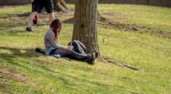 Image of a student outside studying.