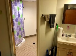 The bathroom to a Blanton Double Room as seen from one of the connecting rooms.