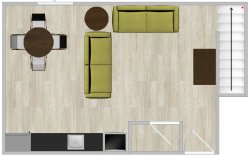 The downstairs living area in a Double Apartment in Hawk Crossings.