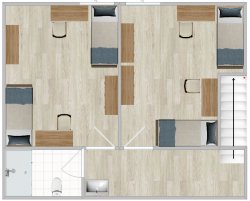 A Hawk Crossings Double featuring two bedrooms and a bathroom with a shared foyer.