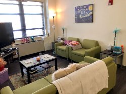 The living room in a Single Apartment in the Village Apartments.