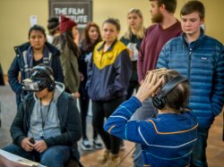 students with VR headsets
