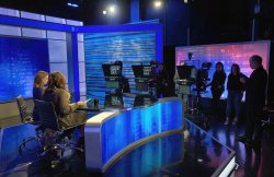 Broadcast Studio A in use, filming talk show