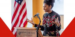woman speaking from podium