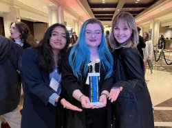 WMSC Homecoming Award Recipients: (Left to Right) Digital Marketing Director Gurleen Kaur, Music and Web Director Emily McCormack, and Promotions Director and Assistant Digital Marketing Director Shannon Daly.