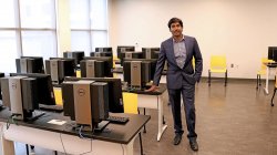 Professor Samanthula in a computer lab