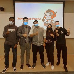 Robotics club E-Board and advisor after their first event
