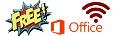 Graphic with the MSOffice logo and wifi symbol and the word Free.